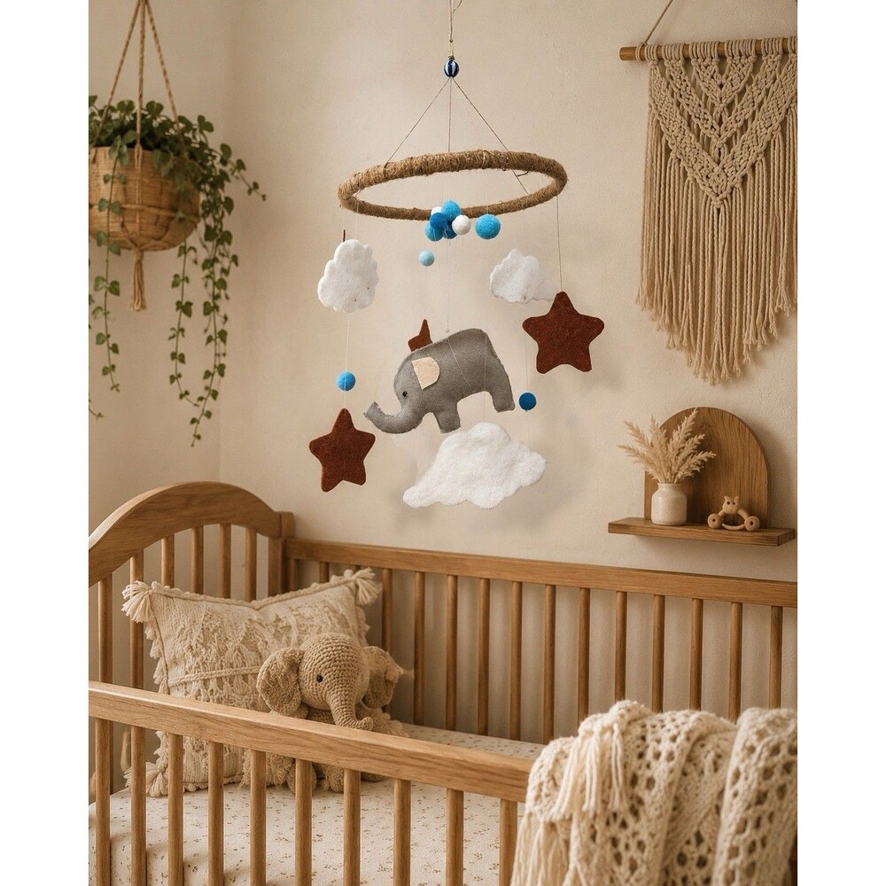Elephant Balloons Stars Clouds Boho Felt Mobile | Baby Shower | Nursery Decor